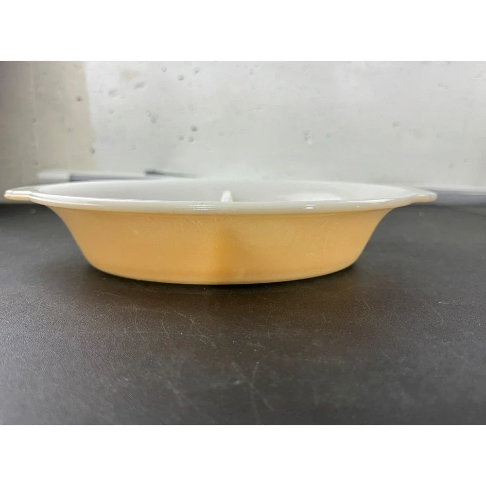 Vintage Fire King Divided Serving Dish Yellow Orange Opalescent Oval Casserole